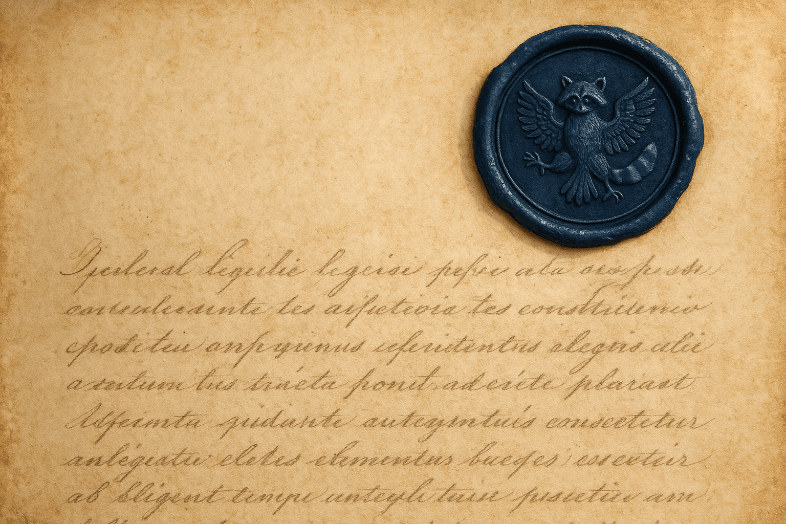 Founding document of the Department of Health Truth, parchment with a circular raccoon-as-eagle wax seal